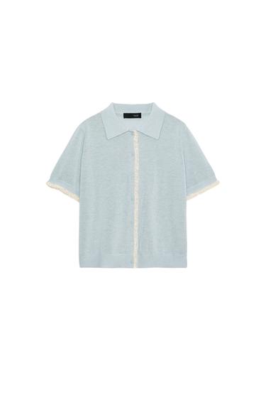 SHORT SLEEVE LACE TRIM CARDIGAN - Pastel blue by Zara