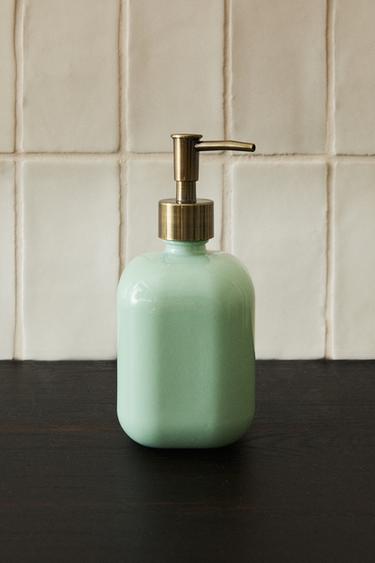 JADE GREEN GLASS SOAP DISPENSER - Sea green by Zara