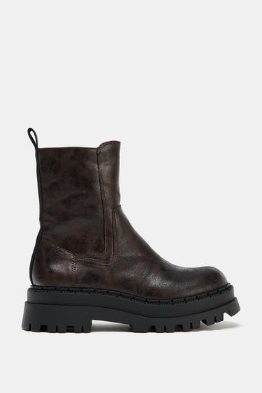 DISTRESSED-EFFECT PLATFORM ANKLE BOOTS - Brown by Zara