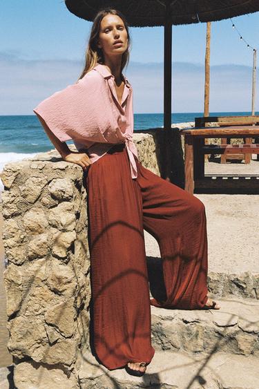 FLOWING WIDE-LEG TROUSERS - Terracotta by Zara