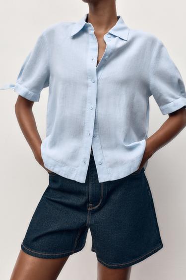 RAMIE TIE SHORT SLEEVE SHIRT - Light blue by Zara