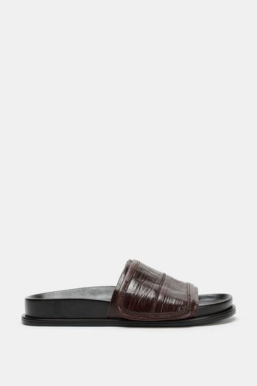 FLAT LEATHER SANDALS - Brown by Zara