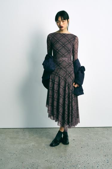 CHECKED TULLE DRAPED DRESS - Purples by Zara - Image 0