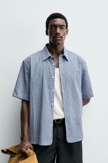 REGULAR FIT TEXTURED CHECK SHIRT - Blue by Zara