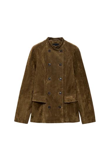 FITTED 100% LEATHER SUEDE JACKET - Light khaki by Zara