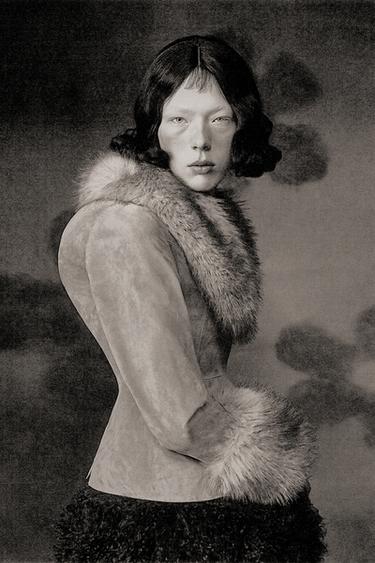 100% SUEDE LEATHER BLAZER WITH FAUX FUR - Sand by Zara