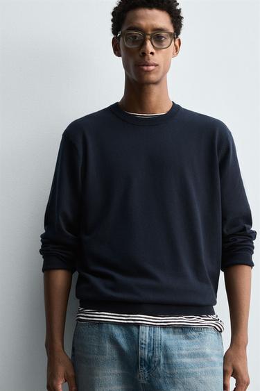 TEXTURED COTTON SWEATER - Dark navy by Zara