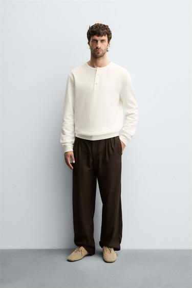 RIBBED BUTTON-NECK T-SHIRT - Oyster-white by Zara - Image 0