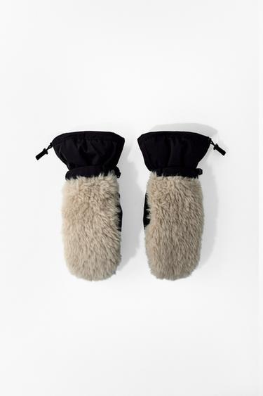 FAUX FUR POLARTEC® MITTENS SKI COLLECTION - Mink by Zara