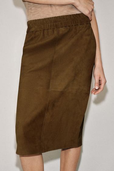 ZW COLLECTION LIMITED EDITION SUEDE LEATHER SKIRT - Toffee by Zara