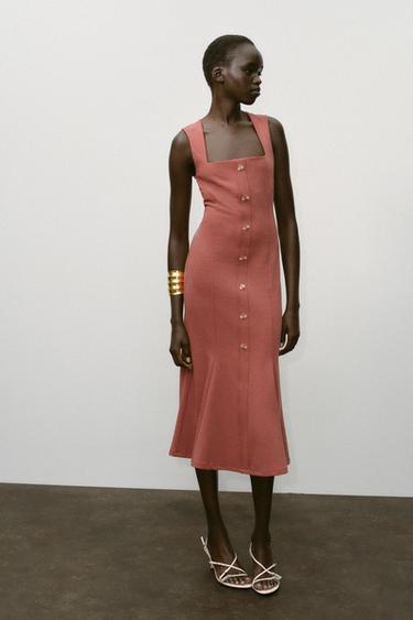 PIQUÉ DRESS WITH BUTTONS - Orange by Zara - Image 0