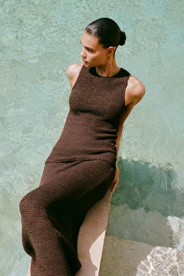 TEXTURED KNIT MAXI SKIRT - Chocolate by Zara