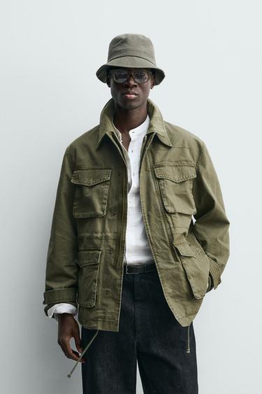 WASHED UTILITY POCKET JACKET - Dark brown by Zara