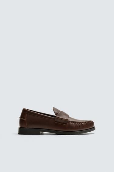 LEATHER MOCCASIN WITH MASK DETAIL - Brown by Zara