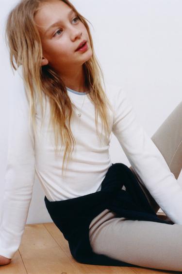 RIBBED LEGGINGS WITH MODAL AND LABEL - Taupe grey by Zara