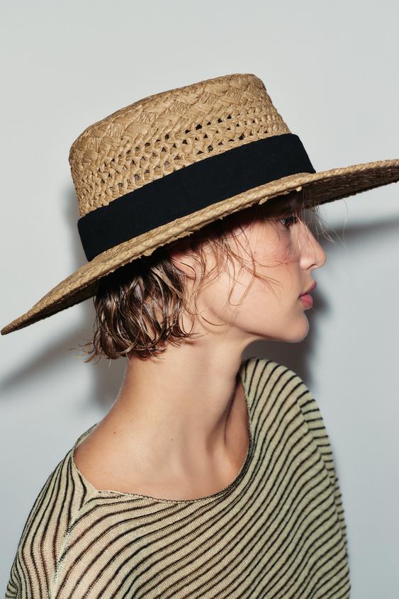 WOVEN HAT WITH CONTRAST BAND - Light beige by Zara - Image 0