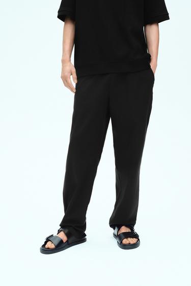 COTTON-LINEN RELAXED FIT TROUSERS - Black by Zara