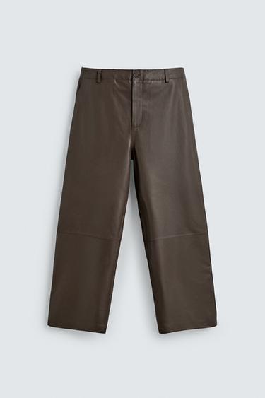 BALLOON FIT LEATHER TROUSERS - Brown by Zara