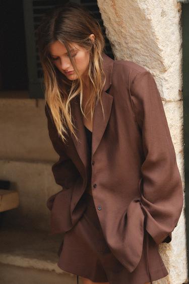 FINE BELT BLAZER - Chocolate brown by Zara - Image 0