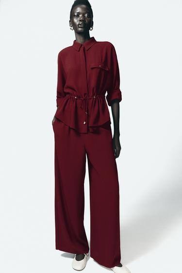 CREPE WIDE-LEG TROUSERS - Burgundy by Zara - Image 0