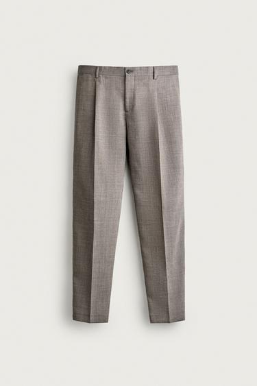 REGULAR FIT WOOL BLEND SUIT TROUSERS - Grey / Beige by Zara
