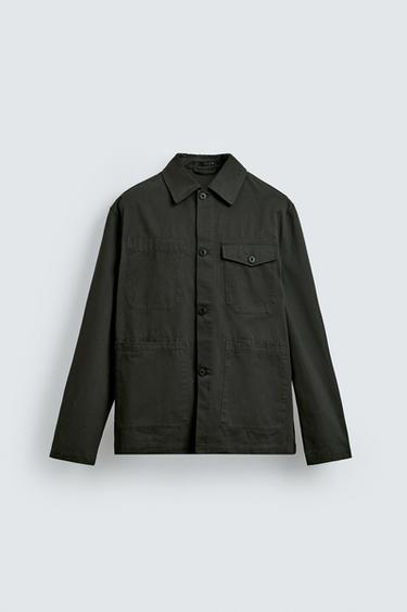 REGULAR FIT OVERSHIRT WITH POCKETS - Green / Blue by Zara