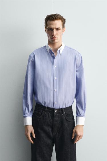 LIMITED EDITION CONTRAST STRIPED SHIRT - Sky blue by Zara