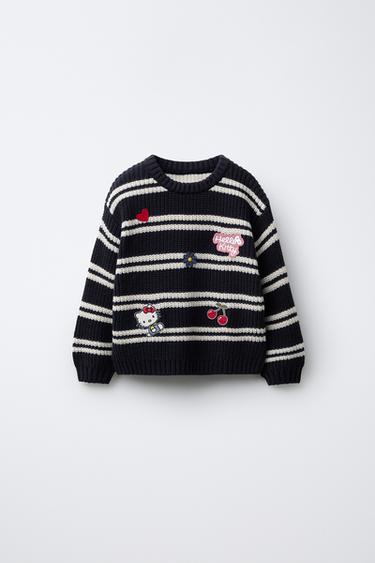 HELLO KITTY © SANRIO STRIPED KNIT SWEATER WITH PATCHES - Navy blue by Zara - Image 0