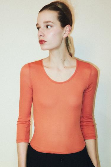 SUPIMA® THREE-QUARTER SLEEVE T-SHIRT - Tangerine by Zara