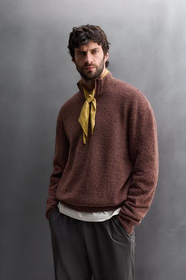 CONTRAST QUARTER-ZIP JUMPER - Brick by Zara