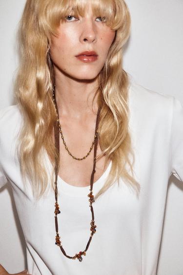 PACK OF 2 BEADED FABRIC NECKLACES - Golden by Zara