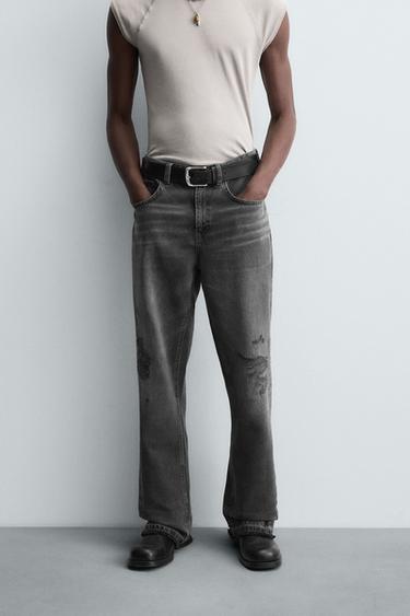 RIPPED BELL BOTTOM FIT JEANS - Charcoal by Zara