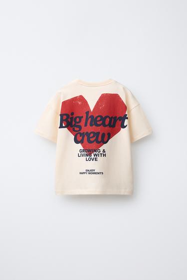 T-SHIRT WITH HEART AND SLOGAN PRINT - Ecru by Zara