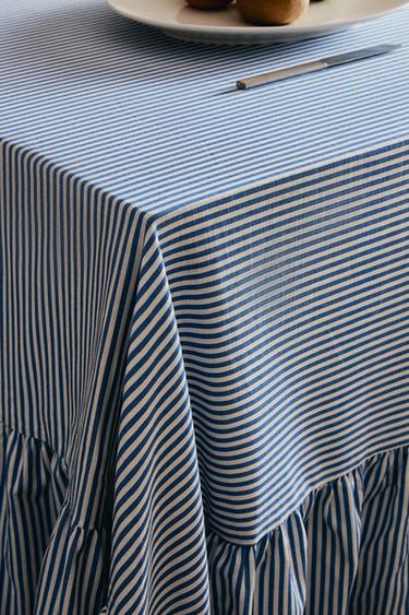 RUFFLED COTTON TABLECLOTH - Blue by Zara