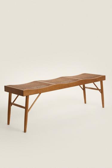 WOOD AND RATTAN BENCH - Brown by Zara