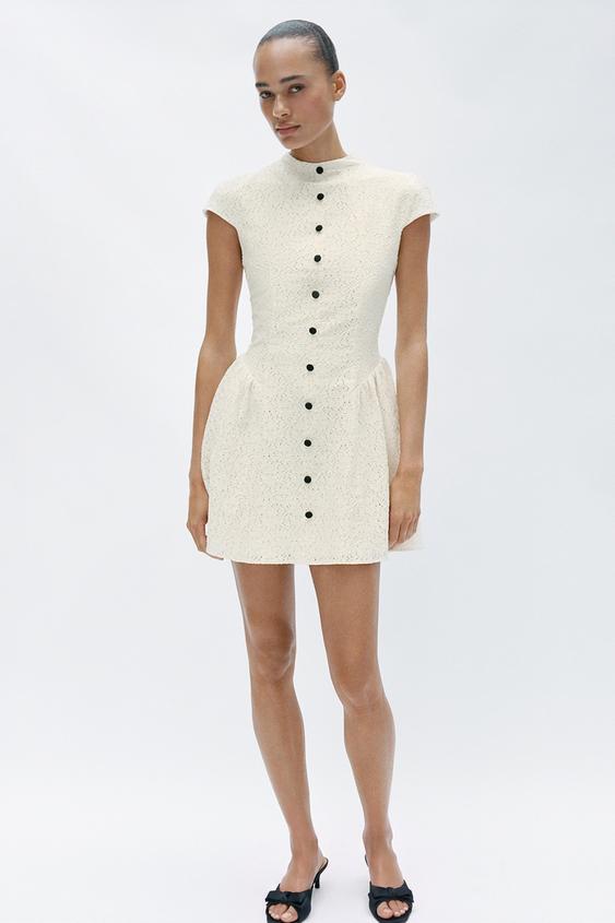SHORT LACE DRESS WITH CONTRAST BUTTONS - Ecru by Zara - Image 0
