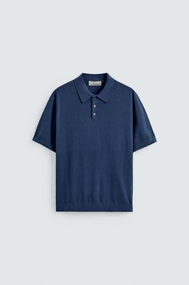 HEMP-COTTON KNIT POLO SHIRT - Navy blue by Zara