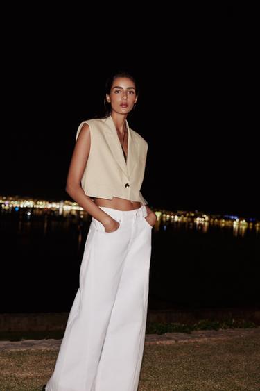 LINEN BLEND SHORT WAISTCOAT - Light beige by Zara