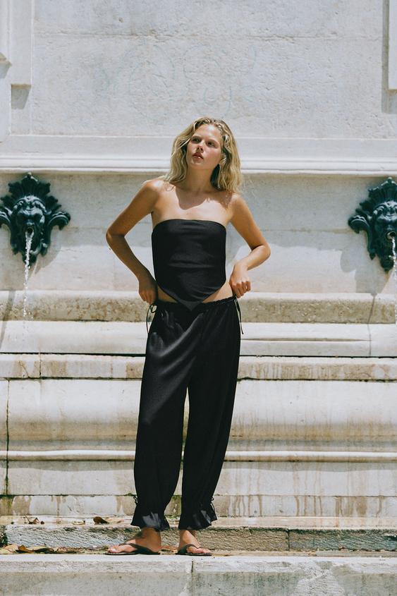 SAROUEL TROUSERS WITH TIES - Black by Zara - Image 0
