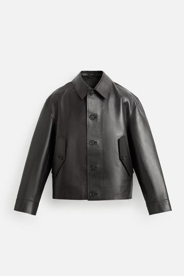 CROPPED FIT LEATHER JACKET - Brown by Zara