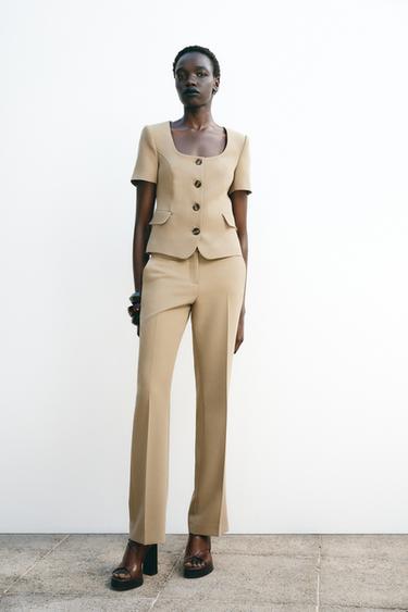 SHORT SLEEVE BLAZER WITH SHOULDER PADS - Brown / Taupe by Zara - Image 0