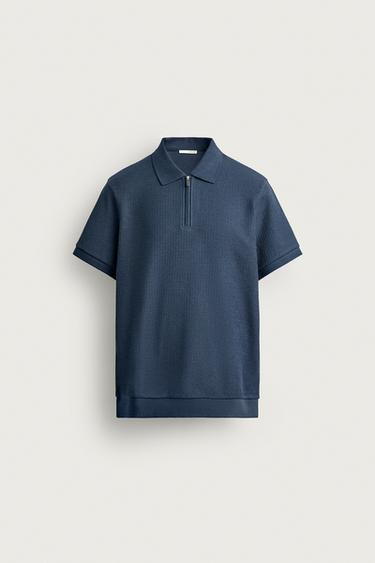 REGULAR FIT ZIP POLO SHIRT - Navy blue by Zara