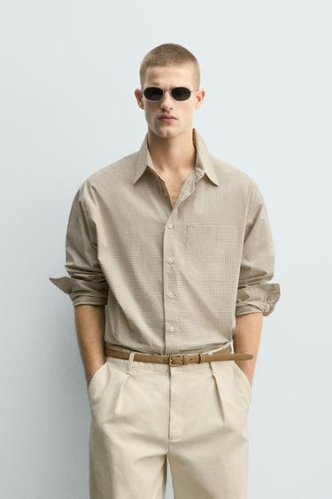 EMBROIDERED CHECK SHIRT - Ecru by Zara