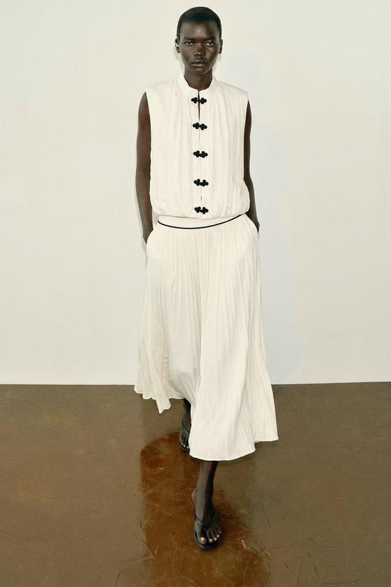 SATIN MIDI SKIRT WITH CONTRAST PIPING - Ecru by Zara - Image 0