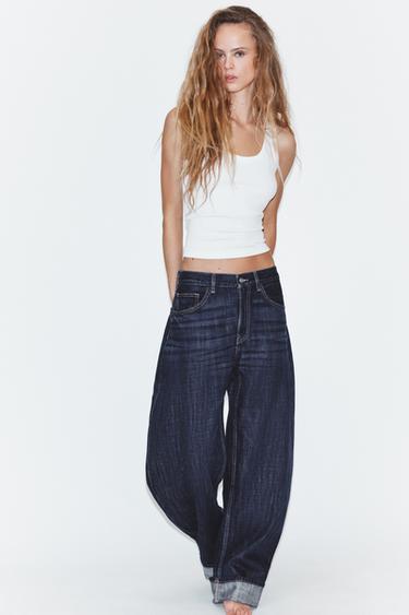TRF BARREL FOLDED MID-RISE JEANS - Dark indigo by Zara