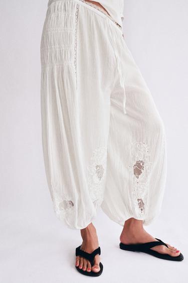 ZW COLLECTION LACE SAROUEL TROUSERS - Oyster-white by Zara