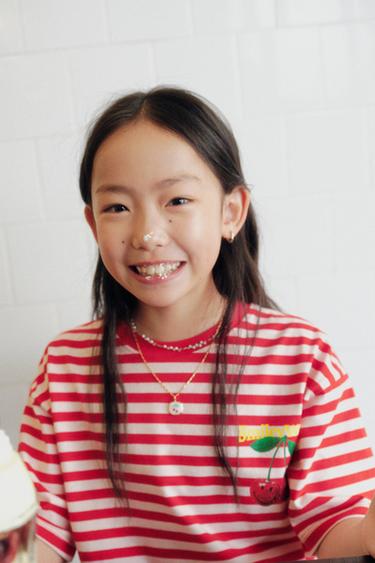 SMILEYWORLD® STRIPED CHERRY PRINT T-SHIRT - striped by Zara