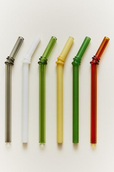 PACK OF COLOURED GLASS STRAWS (PACK OF 6) - Green by Zara
