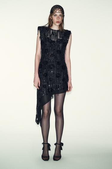 ASYMMETRIC SEQUIN MINI DRESS - Black by Zara