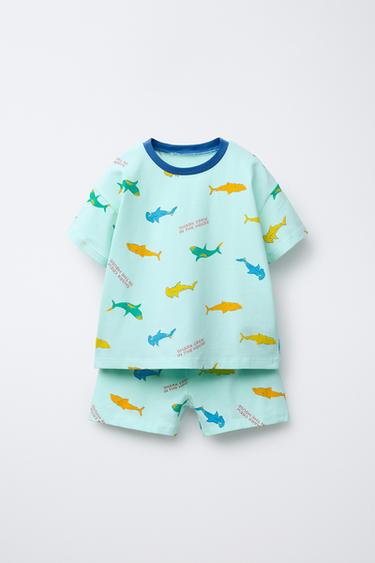 2-6 YEARS/ SHARK PRINT T-SHIRT AND BERMUDA PYJAMAS - Light blue by Zara - Image 0